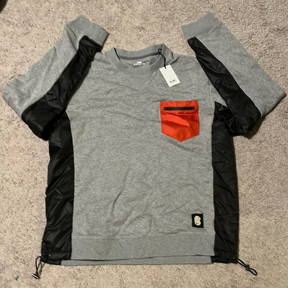 Coach New York Mixed Media Crewneck Sweatshirt grey black orange new Mens XXL